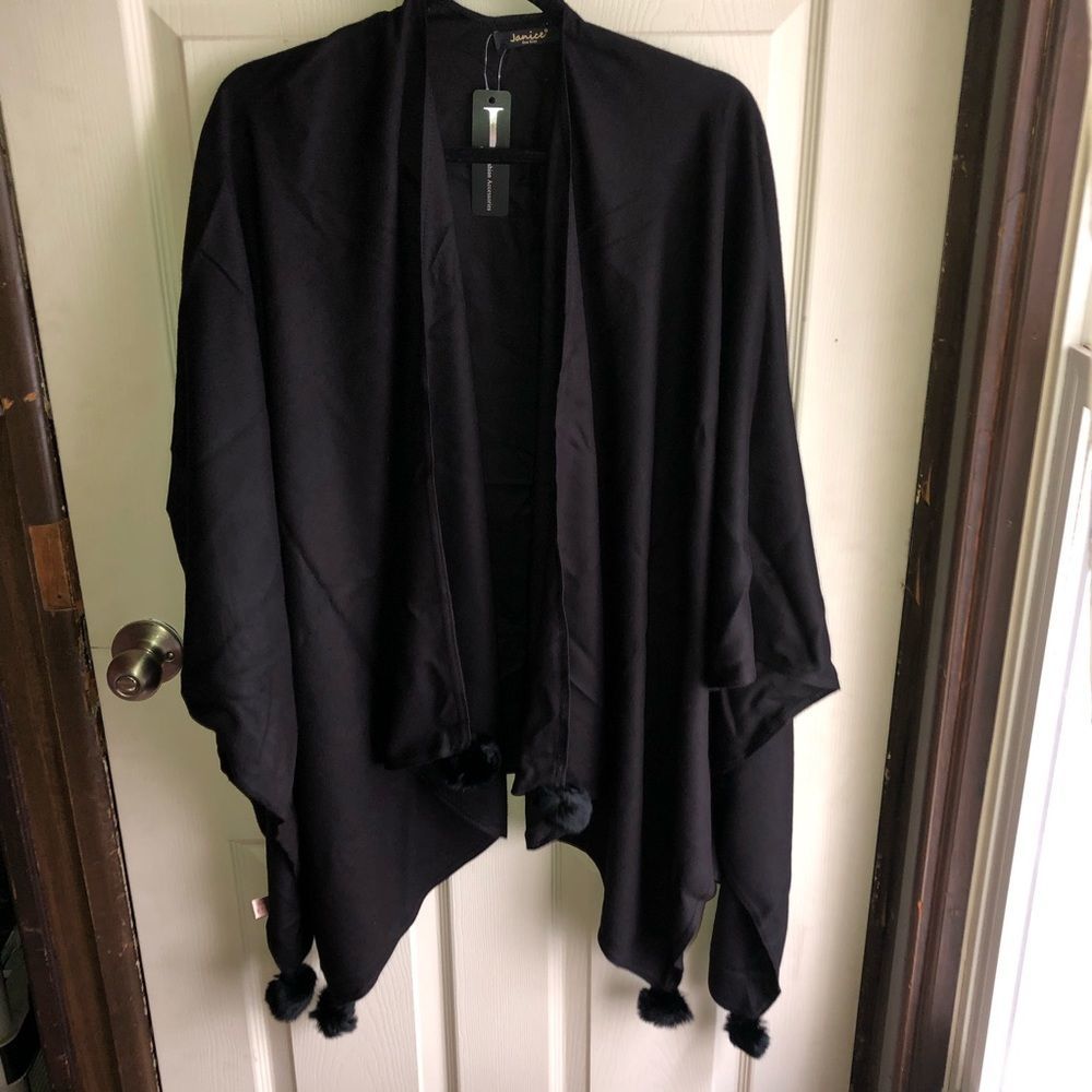 Open poncho with Pom Poms